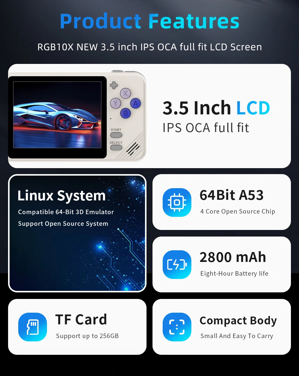 POWKIDDY RGB10X Handheld Game Console 3.5 Inch Screen ArkOS Linux Portable Retro Video Gaming Players RK3326 Children's Gifts