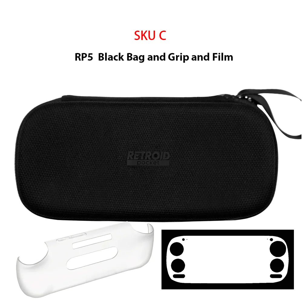 Black bag of Retroid Pocket 5 Handheld Game Console Portable Carry Case Screen Film Transparent Grip of RP5