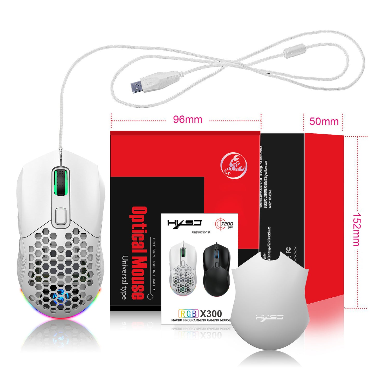 Wired mouse RGB backlight 7200dpi hole gaming mouse interchangeable back cover lightweight