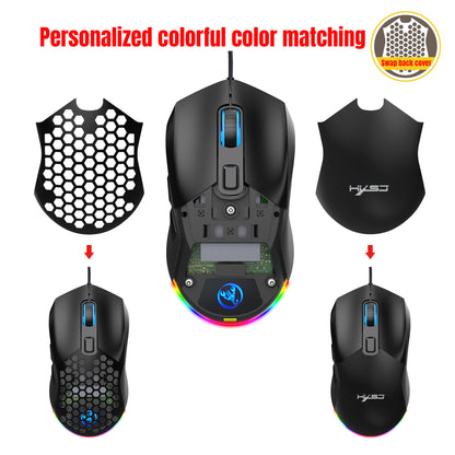 Wired mouse RGB backlight 7200dpi hole gaming mouse interchangeable back cover lightweight
