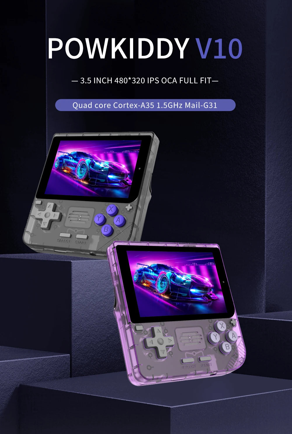 New POWKIDDY V10 Handheld Game Console 3.5 Inch 480*320 IPS OCA Full Screen Retro Opendinglinux Handhelds Cheap Children's Gifts