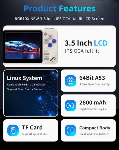 POWKIDDY RGB10X Handheld Game Console 3.5 Inch Screen ArkOS Linux Portable Retro Video Gaming Players RK3326 Children's Gifts